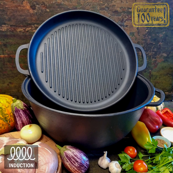 Казан &Oslash;40см, 18л., чавунний узбецький WOK Maysternya з кришкою-сковородою гриль KA-7218 фото